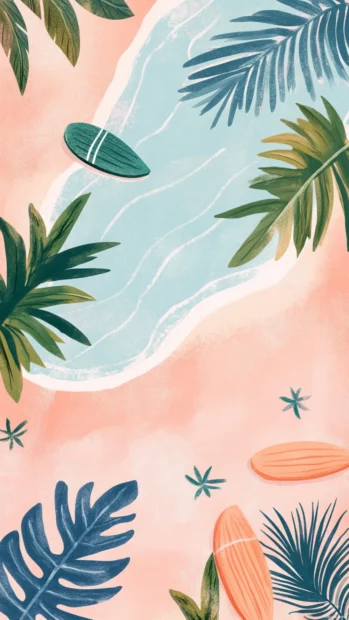 An artistic collection of pastel tropical accents, tiny beach illustrations, and airy patterns creating a lighthearted feel.