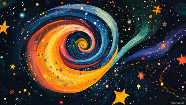 An enchanting nightscape perfect for Cosmic stars scenery, with stars swirling in a colorful galaxy spiral.