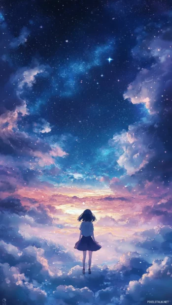 An enchanting nightscape perfect for Deep space stars wallpaper, with stars peeking through layers of drifting clouds.