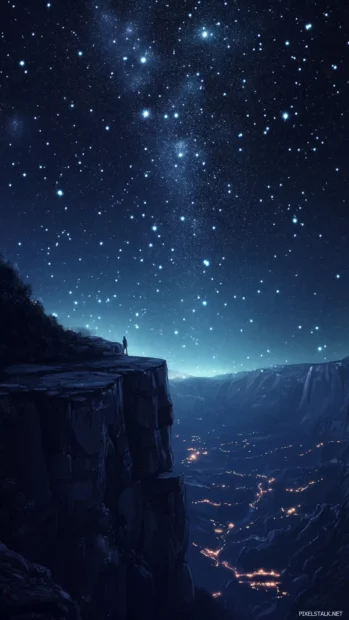 An enchanting nightscape perfect for Starscape wallpaper, with stars burning brightly over a canyon rim.