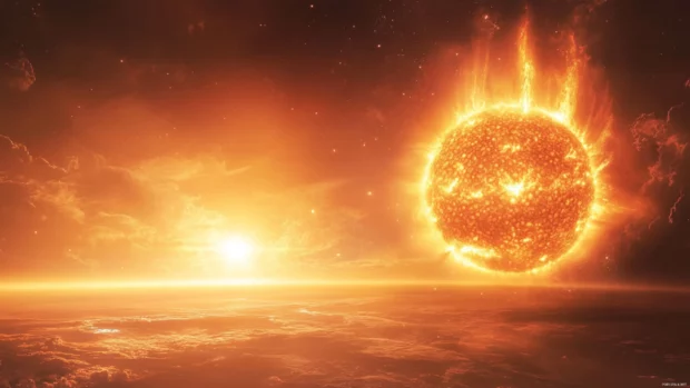 An epic solar flare erupting from the suns surface.