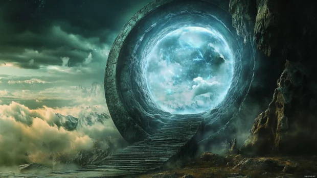 An otherworldly portal opening, inviting exploration into new dimensions, a unique trippy gateway.