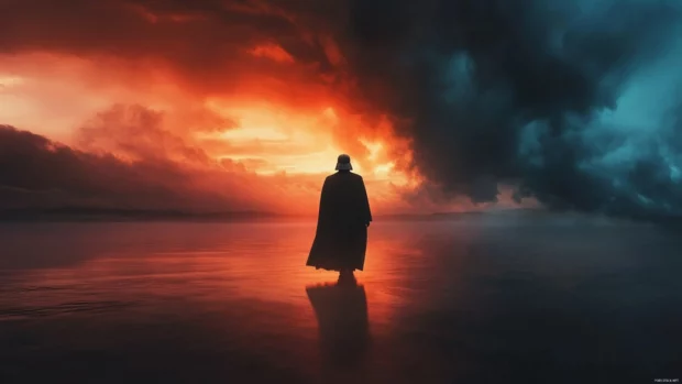 Anakin Skywalker transitioning to Darth Vader, powerful moment from Star Wars movies in wallpaper form.