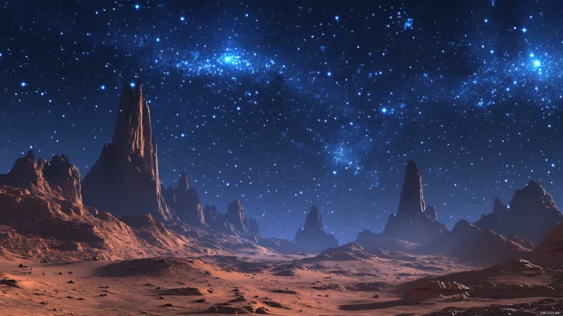 Ancient deserts stretching under a sea of stars, reflecting the depth of high resolution stars desktop wallpaper.