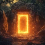Ancient gateway radiating deep neon cracks.