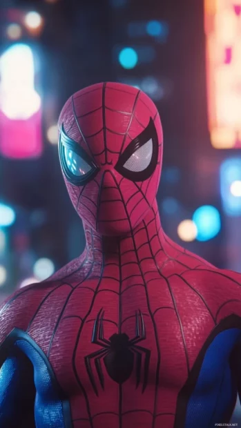 Animated Spiderman cartoon wallpaper with glitch effects from Spider Verse for iPhone.