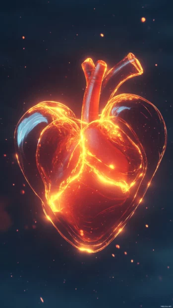 Animated cartoon hearts beating and pulsing with soft glow.