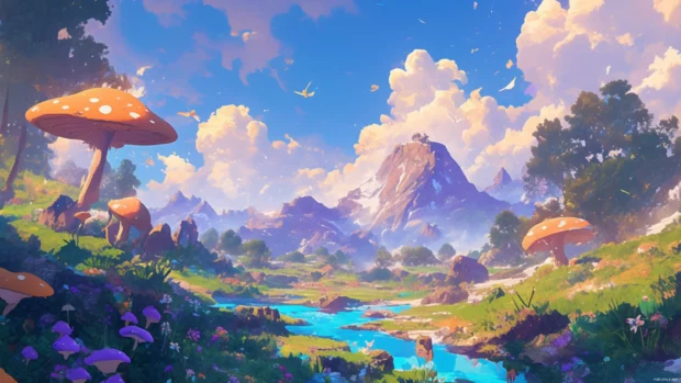 Animated cartoon wallpapers designed for modern desktops with magical environments.