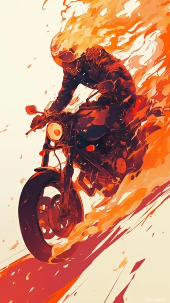 Animated cool cartoon wallpapers with motorbikes, power gloves, and flames.