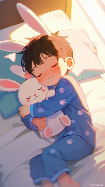 Animated cute cartoon wallpapers showing sleepy heroes in bunny pajamas.