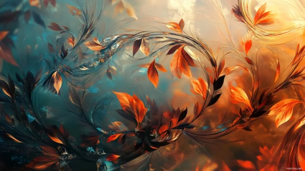 Animated leaves swirl and dance in a gentle autumn breeze.