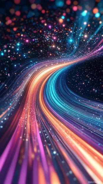 Animated trail of stars gliding upward through bands of color in smooth trippy rhythm.