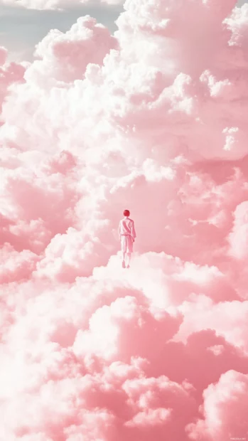 Anime aesthetic lock screen wallpapers fill the scene with delicate characters drifting through soft clouds.