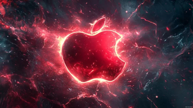 Apple Desktop Wallpaper ultra with glowing Apple logo, perfect for iMac users.