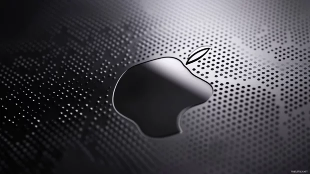 Apple Mac Wallpaper design combining Mac Pro sleek metallic textures with Apple branding.