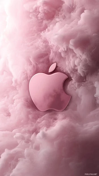 Apple design surrounded by soft pink haze designed for iPhone lock screen.