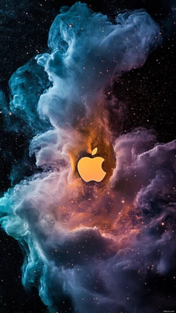 Apple iPhone Wallpapers blending artistic Apple symbol in galaxy theme.