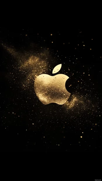 Apple iPhone Wallpapers featuring golden Apple logo shimmer in the dark.