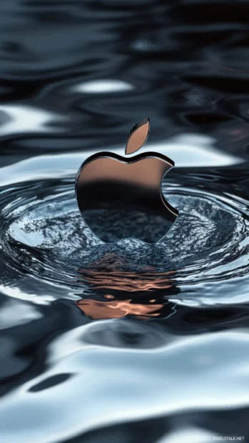 Apple iPhone Wallpapers showing liquid metal Apple emblem with ripples.