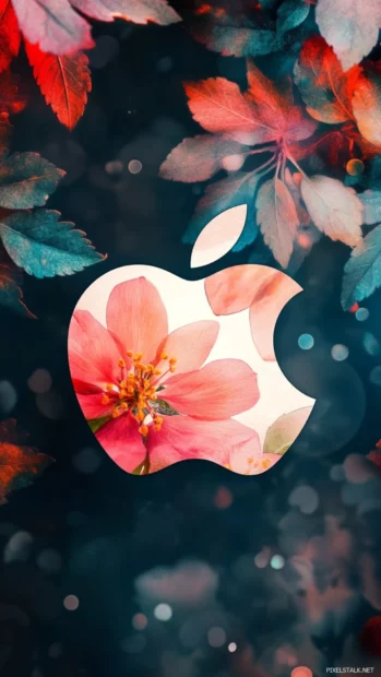 Apple iPhone Wallpapers using creative Apple logo blend with floral patterns.