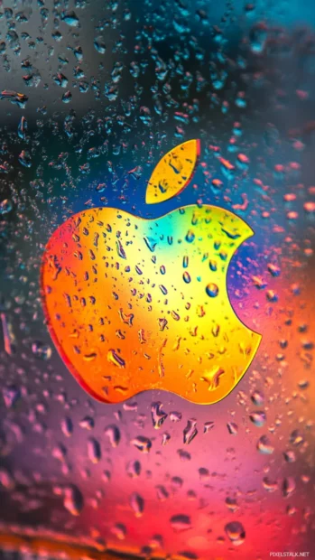 Apple iPhone Wallpapers with holographic Apple logo reflecting rainbow colors.