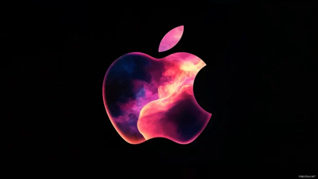Apple logo as main focus in Cool Apple wallpaper surrounded by universe.