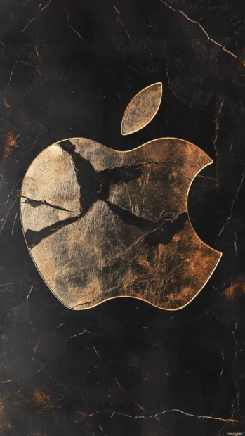 Apple logo drawn with fine gold lines on a dark canvas.