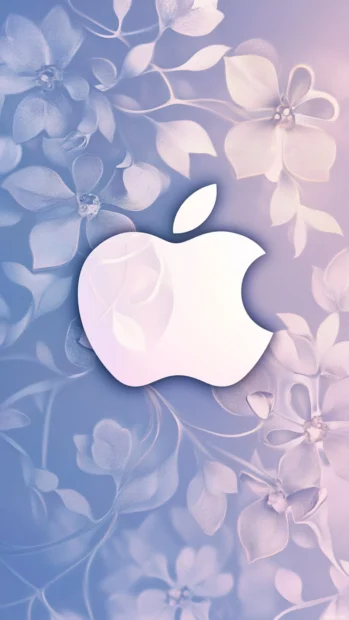 Apple logo outlined with delicate floral patterns, gentle Apple floral art wallpaper.