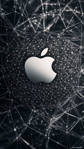 Apple logo resting at the center of a geometric pattern.