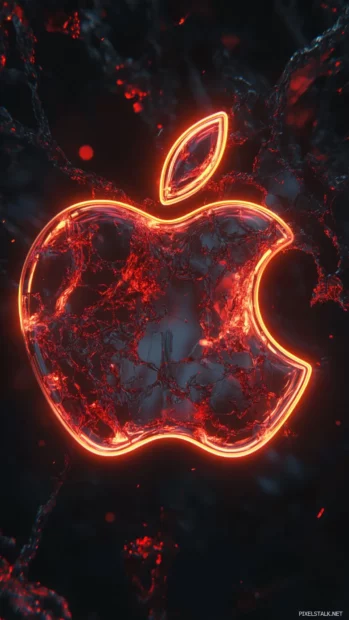 Apple logo traced with glowing neon outlines.