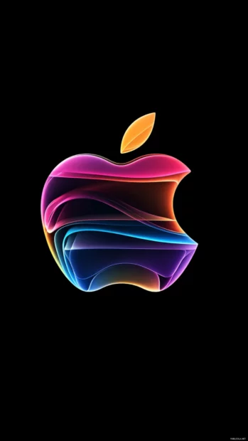 Apple logo wallpaper for iPhone floating above vibrant space colors.