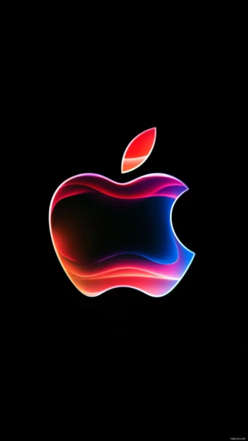 Apple wallpaper for iPhone with logo shining over a multicolor mist.