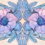 Art nouveau inspired floral medallion motif in soft lilac and blue tones.