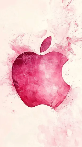 Artistic Pink Apple Wallpapers merging watercolor effects and shiny Apple logo.