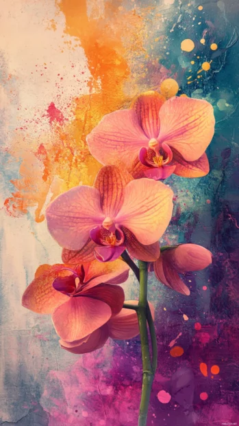 Artistic rendering of orchids with a splash of watercolor.