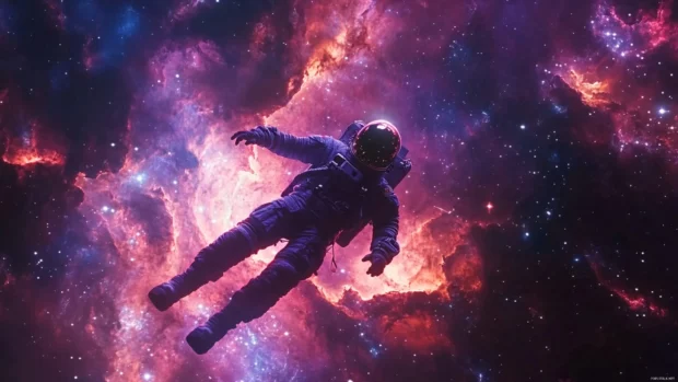 Astronaut floating through a glowing galaxy, best astronaut wallpaper for desktop 4K.