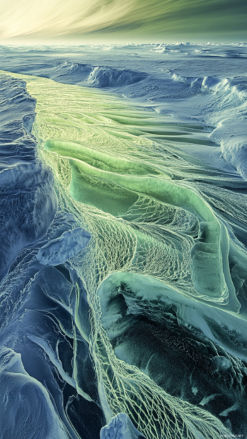 Aurora pulse patterns sweeping across icy plains.