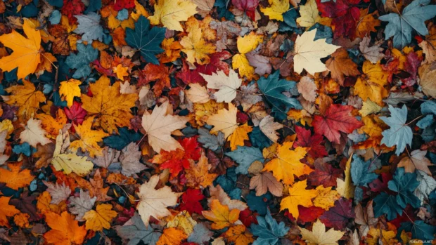 Autumn leaves covering the forest floor, best for vibrant fall forest wallpapers.