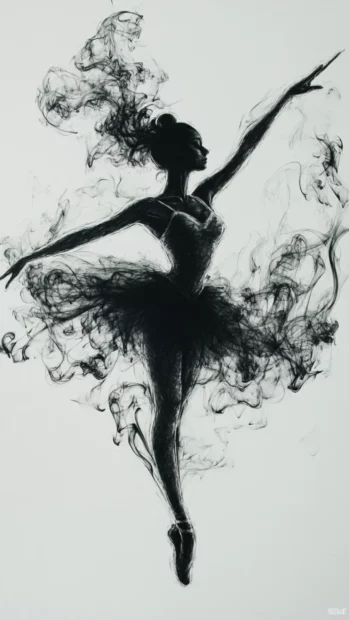 Ballet dancer etched into smoke curls and graffiti brush.