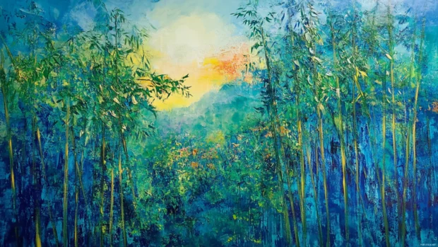 Bamboo groves whisper in a gentle spring wind.