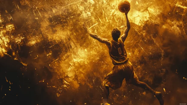 Basketball 4K Wallpapers aesthetic featuring intense game moment and golden lighting.
