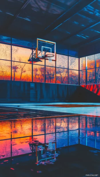 Basketball Wallpapers 4K showcasing modern court design and dramatic lighting.