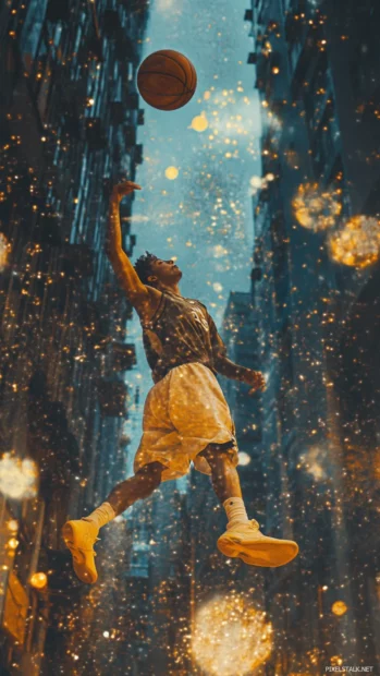 Basketball aesthetic edit wallpaper combining grain, flare, and retro vibes.