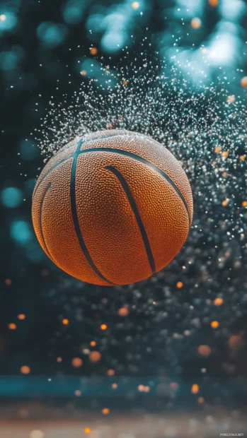 Basketball in motion surrounded by soft focus and warm aesthetic colors.