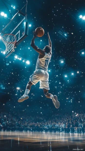 Basketball player wallpapers featuring action packed courtside moments under bright arena lights.