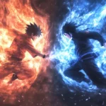 Battle between Naruto and Madara with ethereal chakra effects, dynamic Naruto backgrounds for desktop.