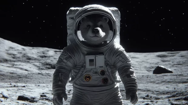 Bear in astronaut suit on the moon.