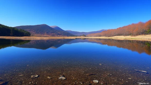 Beautiful pretty scenery wallpaper, Pretty mountain lake reflecting clear blue sky.