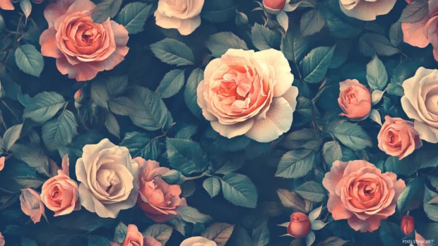Beautiful roses blooming in pretty floral garden inspired by Floral pretty desktop wallpaper.