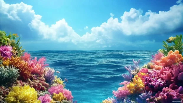 Beautifull Ocean stretching beyond colorful coral reef.